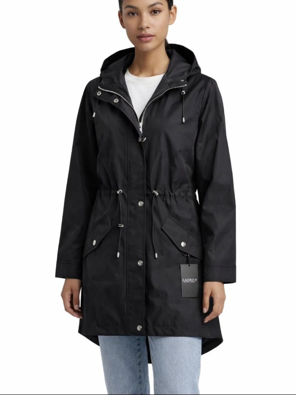 LAUREN Ralph Lauren Anorak Jacket Hooded Black FullZip XL Windbreaker 56774C